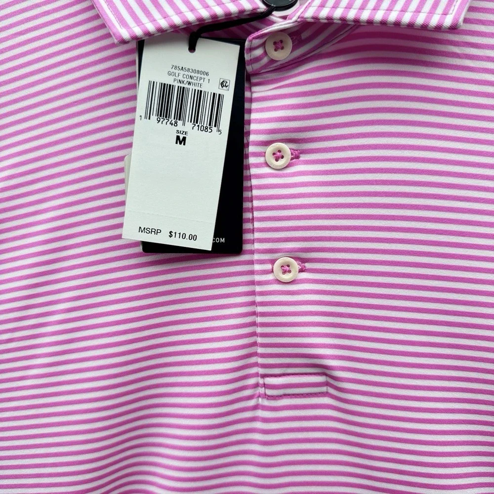 RLX Ralph Lauren Gold Concept 1 Mens Medium Golf Shirt Lightweight Pink White